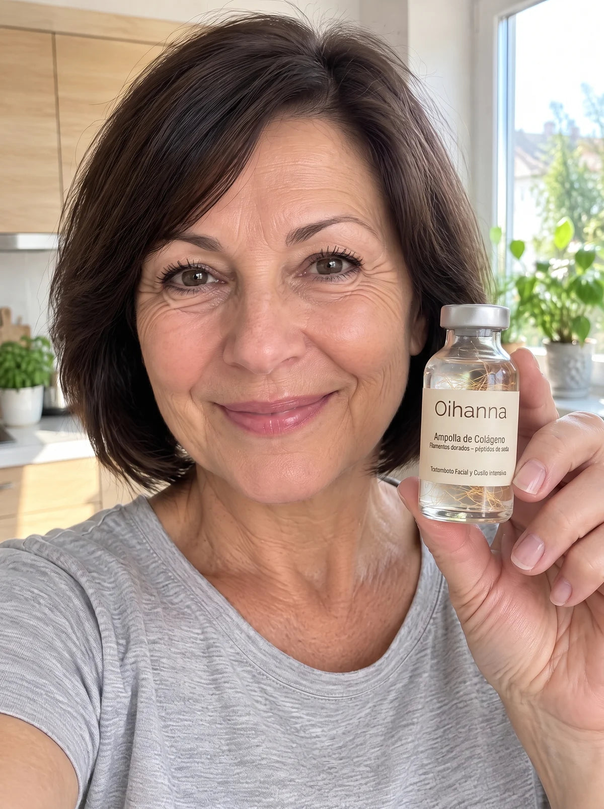 Clienta con el sérum coreano Oihanna en la cocina