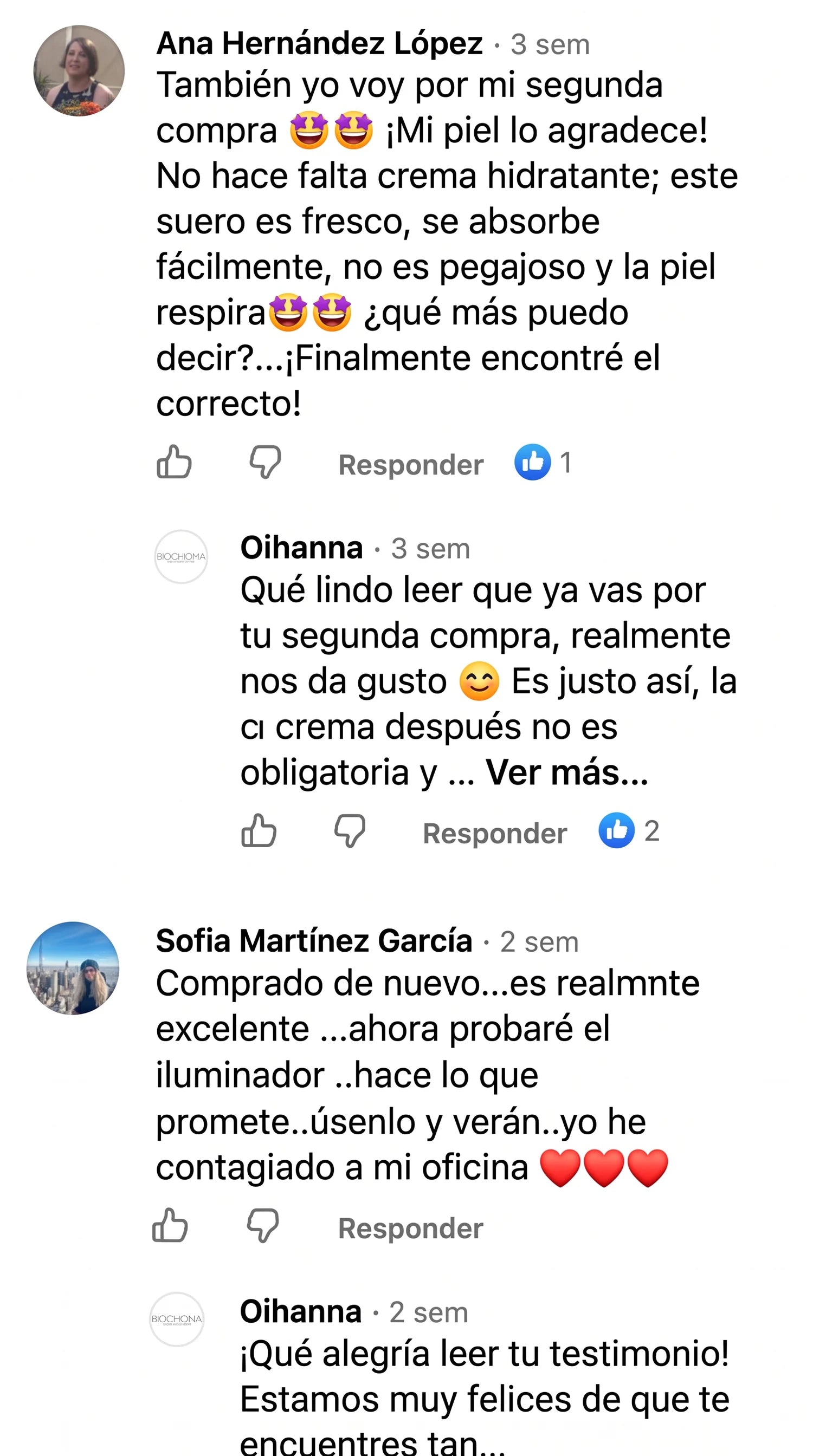 Comentario de Facebook de una clienta de Oihanna 2
