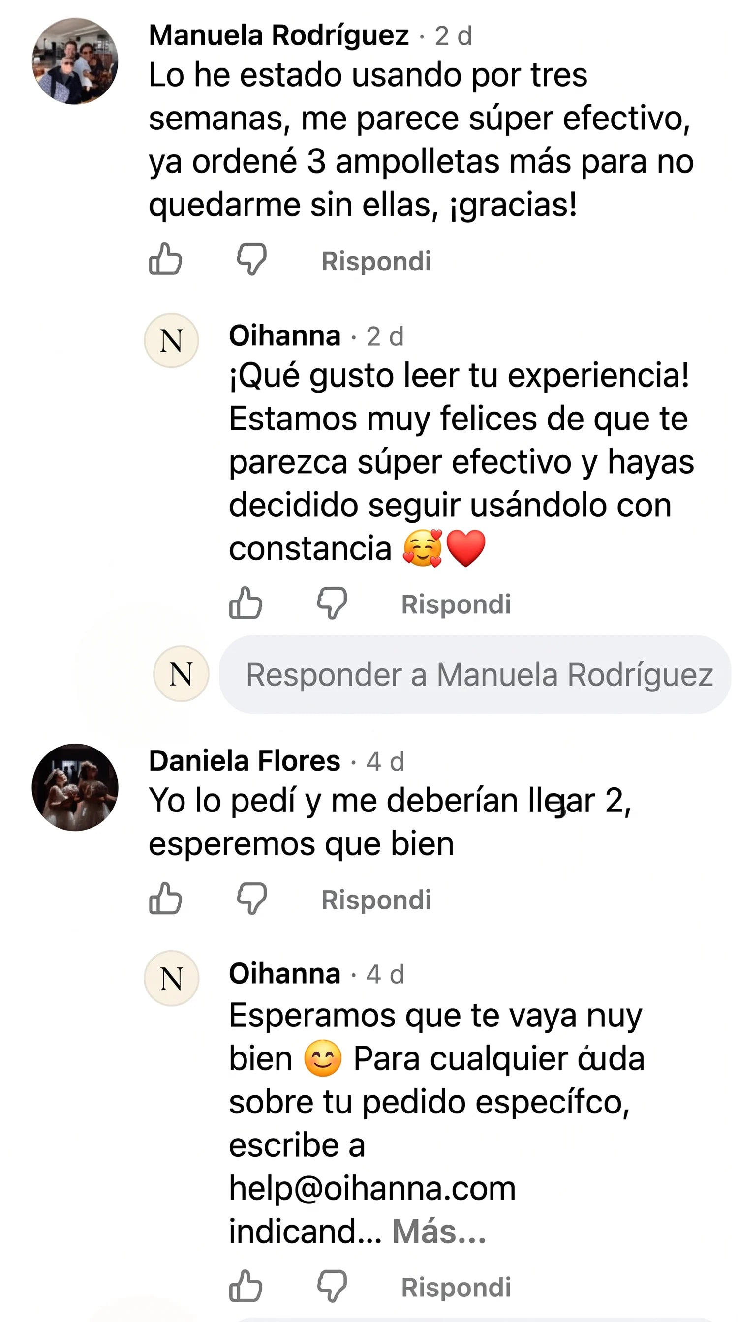 Comentario de Facebook de una clienta de Oihanna 3