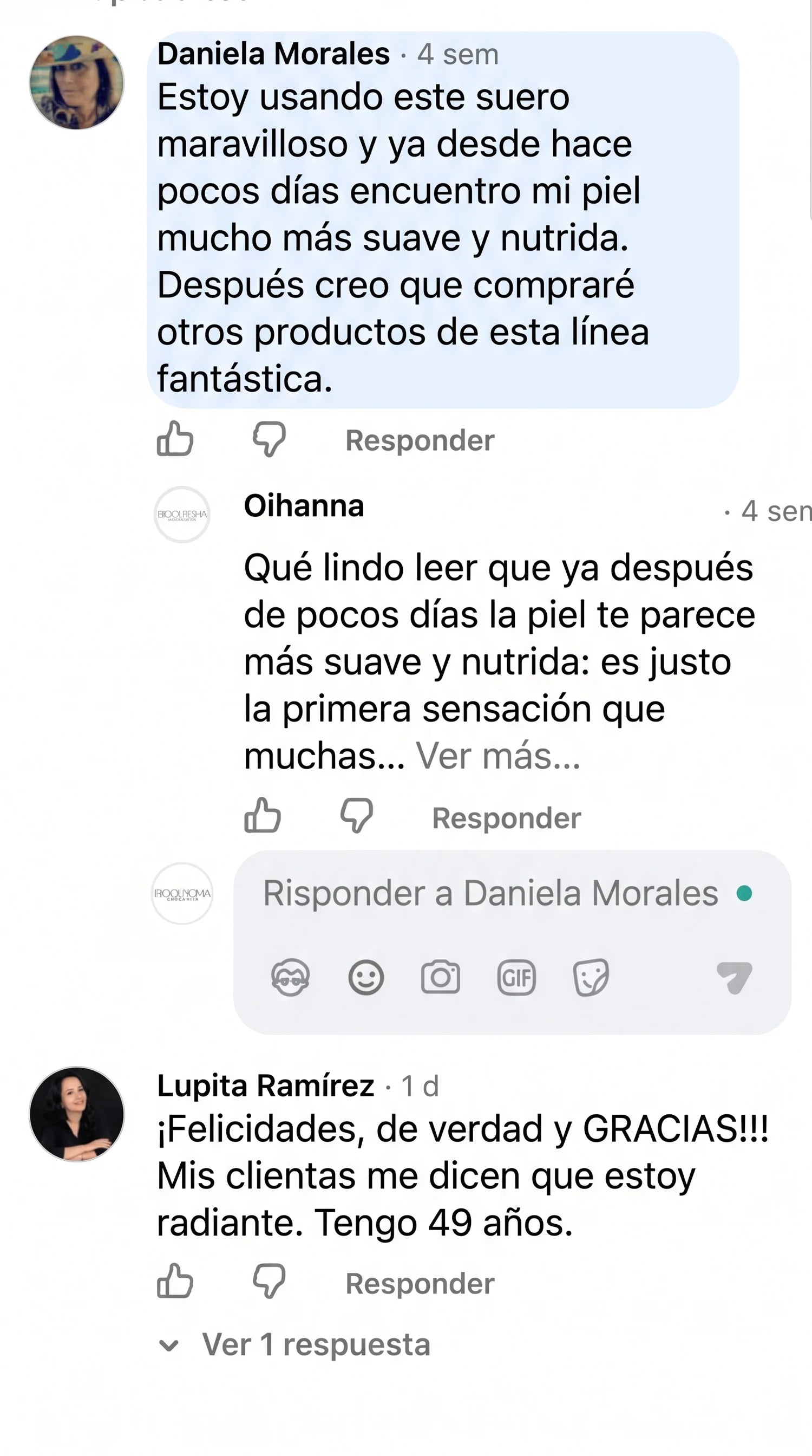 Comentario de Facebook de una clienta de Oihanna 7